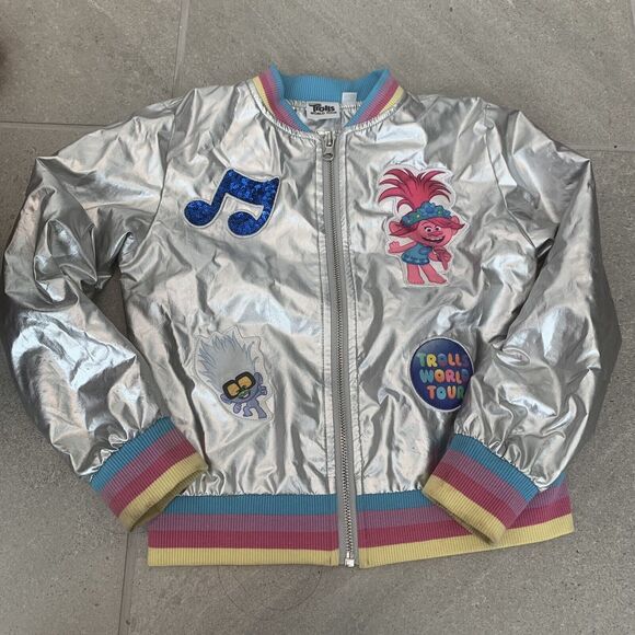 Trolls world tour Girls Gray Bomber Jacket - Picture 1 of 4